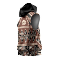 Vintage Bula Fiji Sleeveless Hoodie Brown Tapa Masi Motif - Polynesian Pride