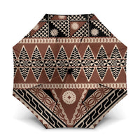 Vintage Bula Fiji Umbrella Brown Tapa Masi Motif - Polynesian Pride