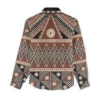 Vintage Bula Fiji Women Casual Shirt Brown Tapa Masi Motif