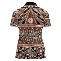 Vintage Bula Fiji Women Polo Shirt Brown Tapa Masi Motif