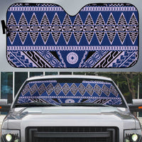 Vintage Bula Fiji Auto Sun Shade Prussian Blue Tapa Masi Motif - Polynesian Pride