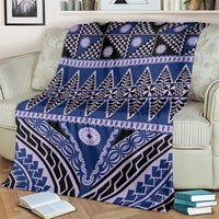 Vintage Bula Fiji Blanket Prussian Blue Tapa Masi Motif LT9 - Polynesian Pride