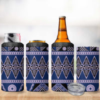 Vintage Bula Fiji 4 in 1 Can Cooler Tumbler Prussian Blue Tapa Masi Motif LT9 - Polynesian Pride