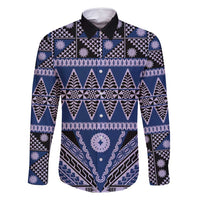 Vintage Bula Fiji Family Matching Mermaid Dress and Hawaiian Shirt Prussian Blue Tapa Masi Motif