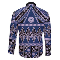 Vintage Bula Fiji Family Matching Off Shoulder Short Dress and Hawaiian Shirt Prussian Blue Tapa Masi Motif