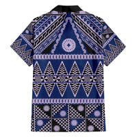 Vintage Bula Fiji Family Matching Puletasi and Hawaiian Shirt Prussian Blue Tapa Masi Motif