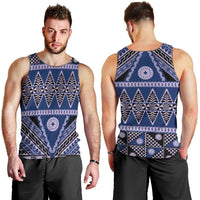 Vintage Bula Fiji Men Tank Top Prussian Blue Tapa Masi Motif