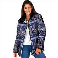 Vintage Bula Fiji Padded Jacket Prussian Blue Tapa Masi Motif - Polynesian Pride
