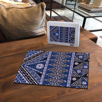 Vintage Bula Fiji Puzzle Prussian Blue Tapa Masi Motif - Polynesian Pride