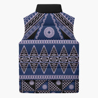 Vintage Bula Fiji Sleeveless Puffer Jacket Prussian Blue Tapa Masi Motif - Polynesian Pride