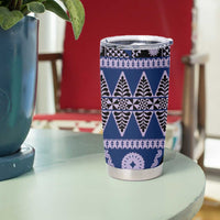 Vintage Bula Fiji Tumbler Cup Prussian Blue Tapa Masi Motif