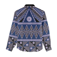 Vintage Bula Fiji Women Casual Shirt Prussian Blue Tapa Masi Motif LT9 - Polynesian Pride