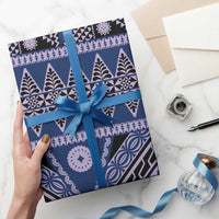 Vintage Bula Fiji Wrapping Paper Prussian Blue Tapa Masi Motif - Polynesian Pride