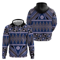 Vintage Bula Fiji Zip Hoodie Prussian Blue Tapa Masi Motif