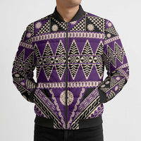 Vintage Bula Fiji Bomber Puffer Jacket Purple Tapa Masi Motif - Polynesian Pride