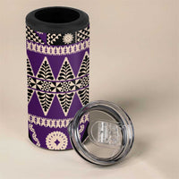 Vintage Bula Fiji 4 in 1 Can Cooler Tumbler Purple Tapa Masi Motif LT9 - Polynesian Pride