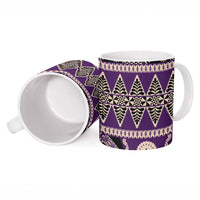 Vintage Bula Fiji Ceramic Mug Purple Tapa Masi Motif - Polynesian Pride