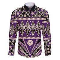 Vintage Bula Fiji Family Matching Summer Maxi Dress and Hawaiian Shirt Purple Tapa Masi Motif