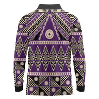 Vintage Bula Fiji Long Sleeve Polo Shirt Purple Tapa Masi Motif LT9 - Polynesian Pride