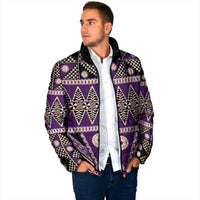 Vintage Bula Fiji Padded Jacket Purple Tapa Masi Motif - Polynesian Pride