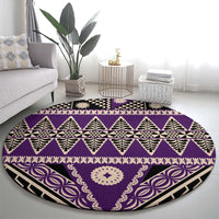 Vintage Bula Fiji Round Carpet Purple Tapa Masi Motif