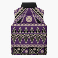 Vintage Bula Fiji Sleeveless Puffer Jacket Purple Tapa Masi Motif - Polynesian Pride