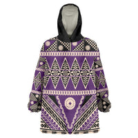 Vintage Bula Fiji Wearable Blanket Hoodie Purple Tapa Masi Motif