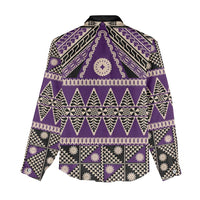 Vintage Bula Fiji Women Casual Shirt Purple Tapa Masi Motif