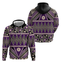 Vintage Bula Fiji Zip Hoodie Purple Tapa Masi Motif
