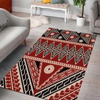 Vintage Bula Fiji Area Rug Red Tapa Masi Motif