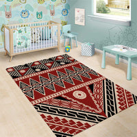 Vintage Bula Fiji Area Rug Red Tapa Masi Motif