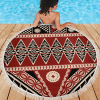Vintage Bula Fiji Beach Blanket Red Tapa Masi Motif