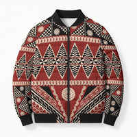 Vintage Bula Fiji Bomber Puffer Jacket Red Tapa Masi Motif - Polynesian Pride