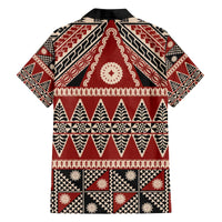 Vintage Bula Fiji Family Matching Off The Shoulder Long Sleeve Dress and Hawaiian Shirt Red Tapa Masi Motif