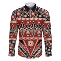 Vintage Bula Fiji Family Matching Off Shoulder Short Dress and Hawaiian Shirt Red Tapa Masi Motif