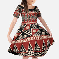 Vintage Bula Fiji Family Matching Summer Maxi Dress and Hawaiian Shirt Red Tapa Masi Motif