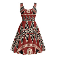 Vintage Bula Fiji Midi Dress Red Tapa Masi Motif - Polynesian Pride