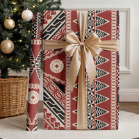 Vintage Bula Fiji Wrapping Paper Red Tapa Masi Motif - Polynesian Pride