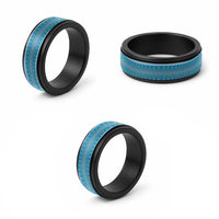 Vintage Bula Fiji Spinner Ring Blue Tapa Motif Fiji Traditional Masi Pattern - Polynesian Pride