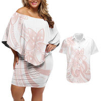 Polynesian Tribal Plumeria Lotu Tamaiti Couples Matching Off Shoulder Short Dress and Hawaiian Shirt Pastel Blush - Polynesian Pride