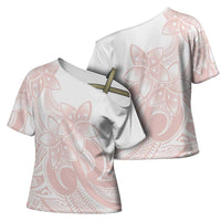 Polynesian Tribal Plumeria Lotu Tamaiti Cross Shoulder Shirt Pastel Blush LT9 - Polynesian Pride