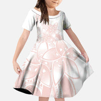 Polynesian Tribal Plumeria Lotu Tamaiti Family Matching Off Shoulder Maxi Dress and Hawaiian Shirt Pastel Blush - Polynesian Pride