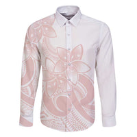 Polynesian Tribal Plumeria Lotu Tamaiti Family Matching Off Shoulder Short Dress and Hawaiian Shirt Pastel Blush LT9 Dad's Shirt - Long Sleeve Blush - Polynesian Pride
