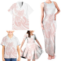 Polynesian Tribal Plumeria Lotu Tamaiti Family Matching Tank Maxi Dress and Hawaiian Shirt Pastel Blush - Polynesian Pride