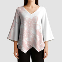 Polynesian Tribal Plumeria Lotu Tamaiti Kimono Sleeve Blouse Pastel Blush - Polynesian Pride