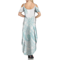 Polynesian Tribal Plumeria Lotu Tamaiti Family Matching Summer Maxi Dress and Hawaiian Shirt Pastel Cyan - Polynesian Pride