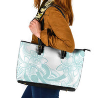 Polynesian Tribal Plumeria Lotu Tamaiti Leather Tote Bag Pastel Cyan - Polynesian Pride