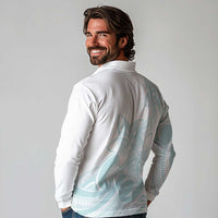 Polynesian Tribal Plumeria Lotu Tamaiti Long Sleeve Polo Shirt Pastel Cyan LT9 - Polynesian Pride