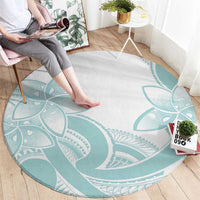 Polynesian Tribal Plumeria Lotu Tamaiti Round Carpet Pastel Cyan - Polynesian Pride