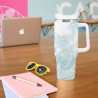 Polynesian Tribal Plumeria Lotu Tamaiti Tumbler With Handle Pastel Cyan LT9 - Polynesian Pride